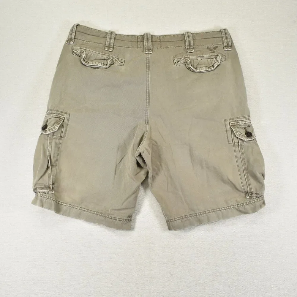 American Eagle Cargo Shorts Mens 38 Khaki Beige Classic Length Y2K Style Grunge